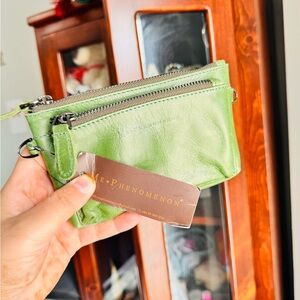 Green Leather Wristlet Wallet
